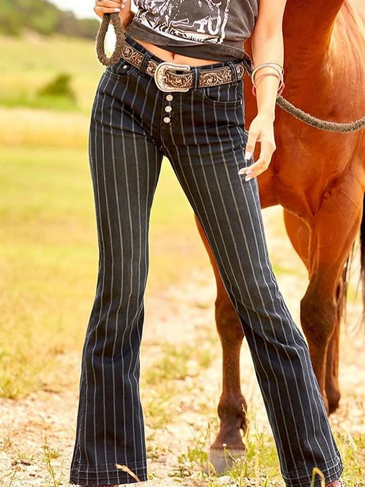 Vintage Boho Striped Plus Size Women Plain Casual Pants