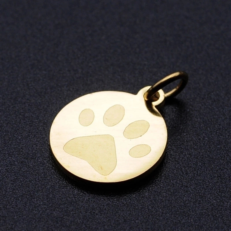 5 Pieces Stainless Steel 18K Gold Plated Round Paw Print