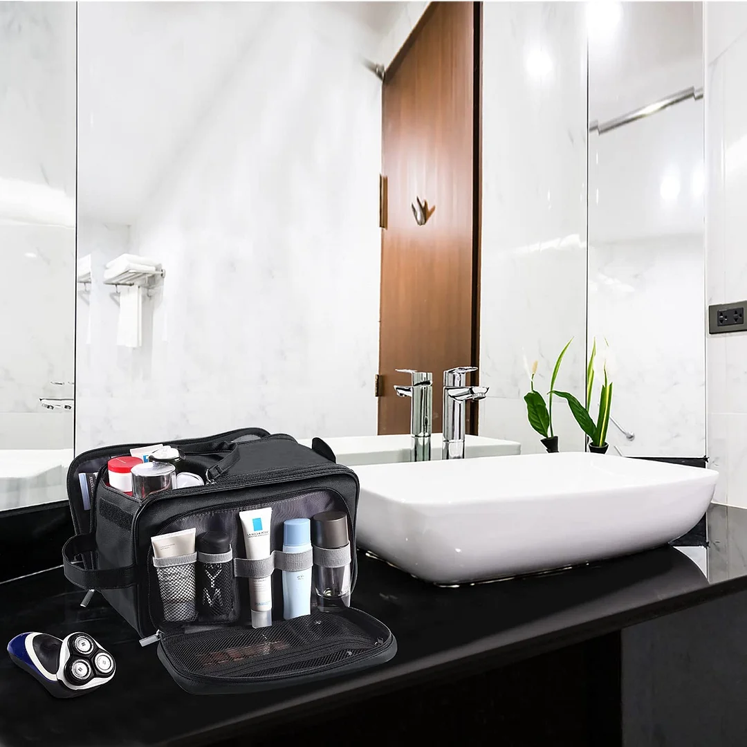 Large Toiletry Bag for Men, PU Leather Travel Toiletry Organizer