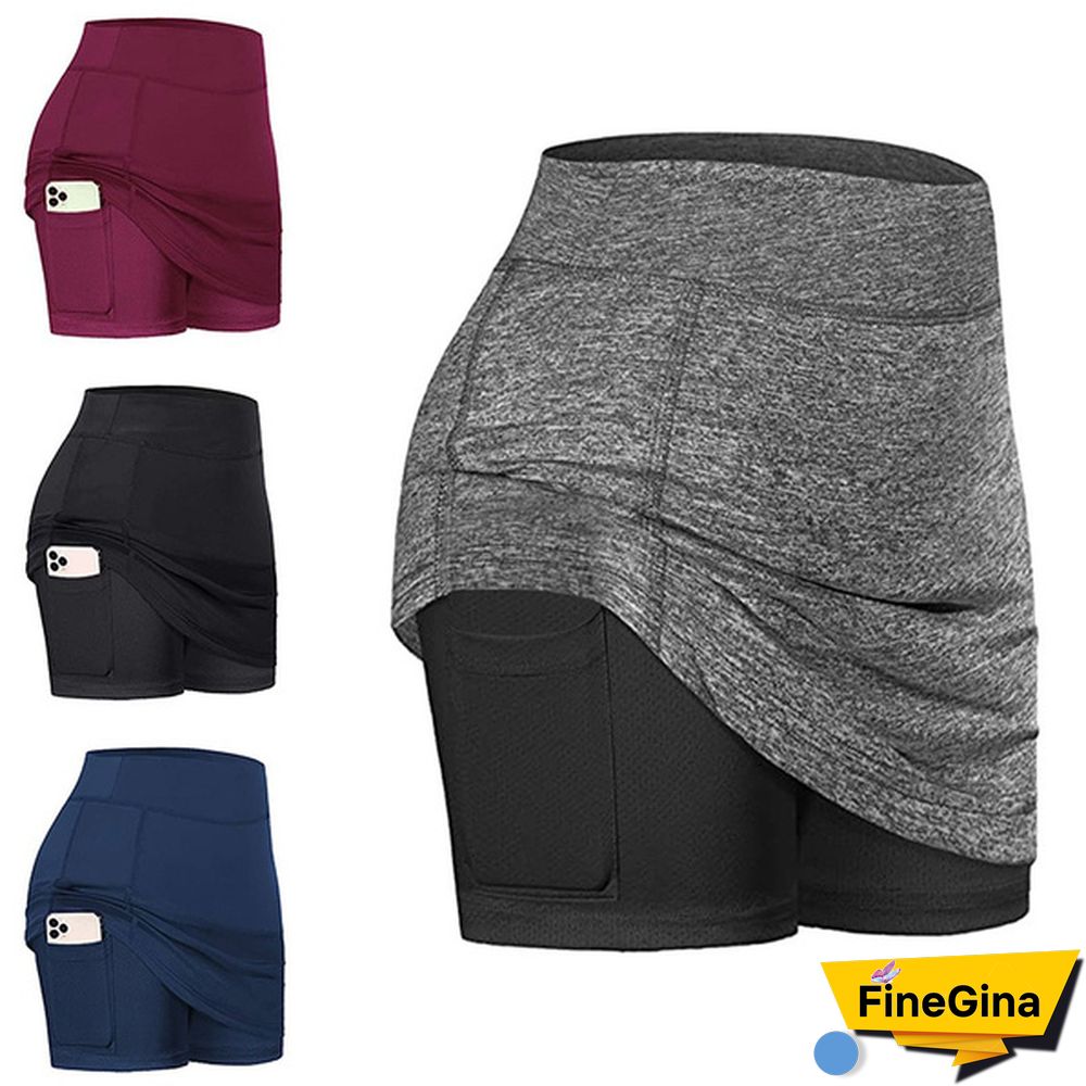 Women Running 2 In 1 Active Skorts Tennis Skirt Workout Clothing High Waist Sport Shorts Fitness Yoga