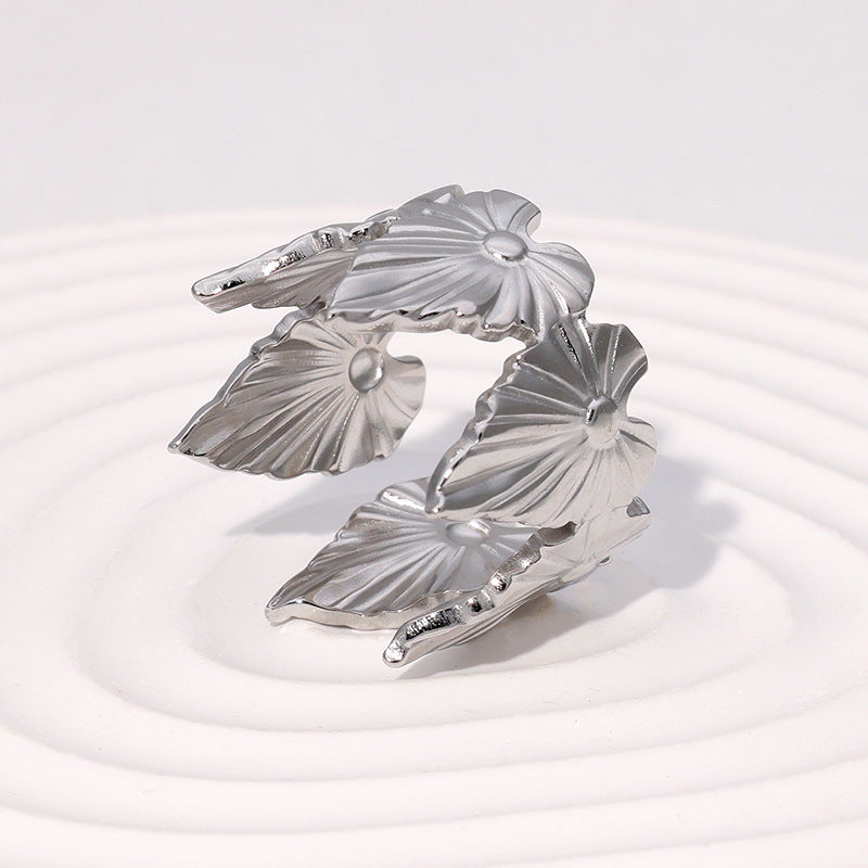 Tropical Leaf Ins Personality Design Simple And Versatile Gold-Plated Stainless Steel Open Ring For Women