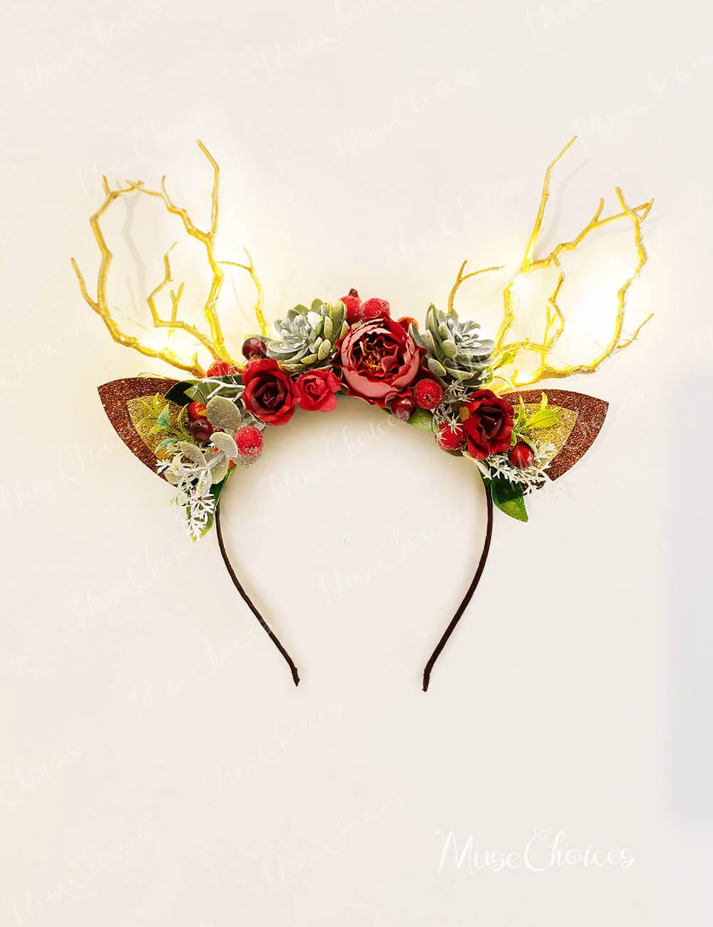 Reindeer Headband- Rose Reindeer antler