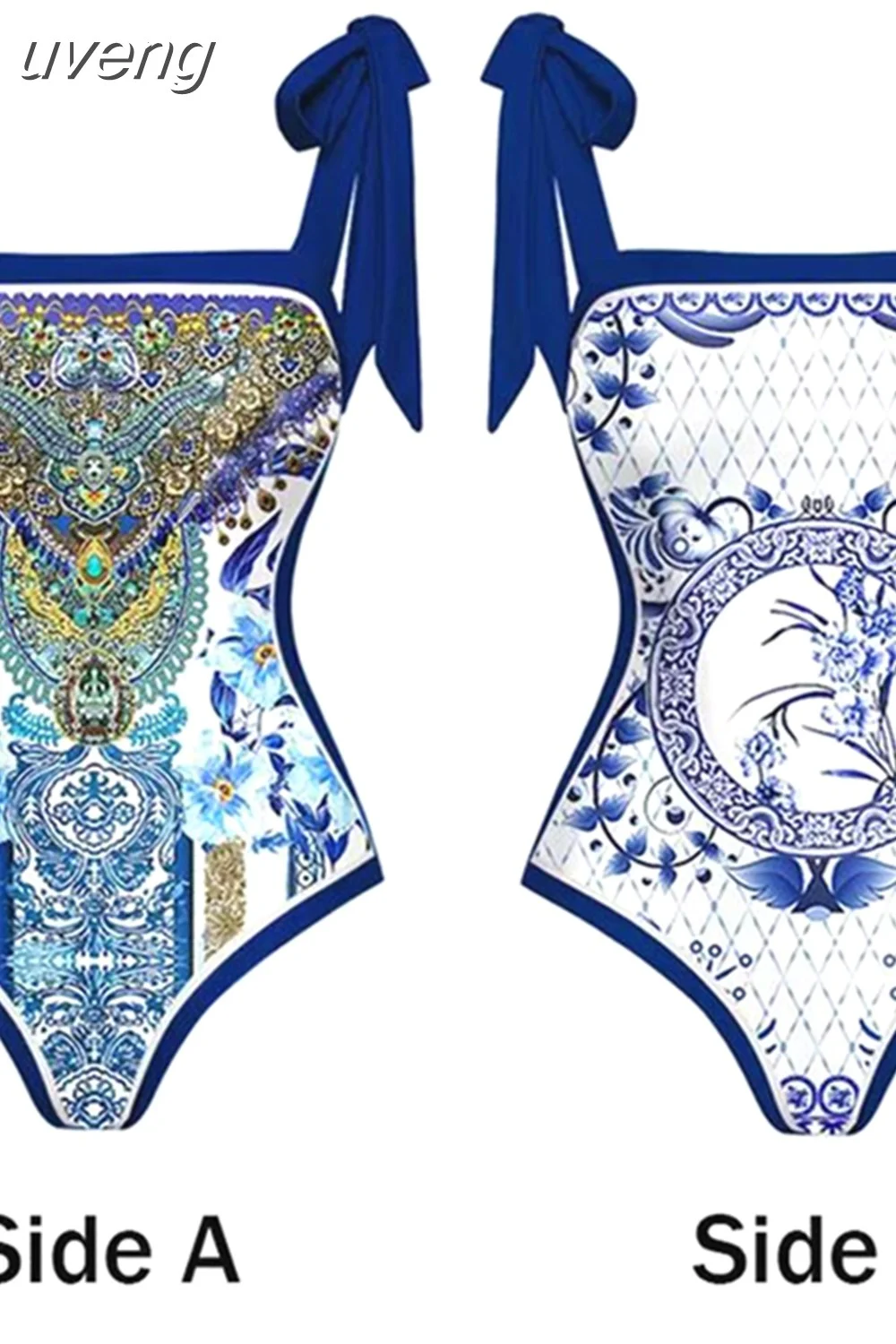 uveng New Fashion One Piece Swimsuit and Skirt Women Reversible Swimwear Luxury Bowknot Beach Dress Brazilian Bathing Suit Summer