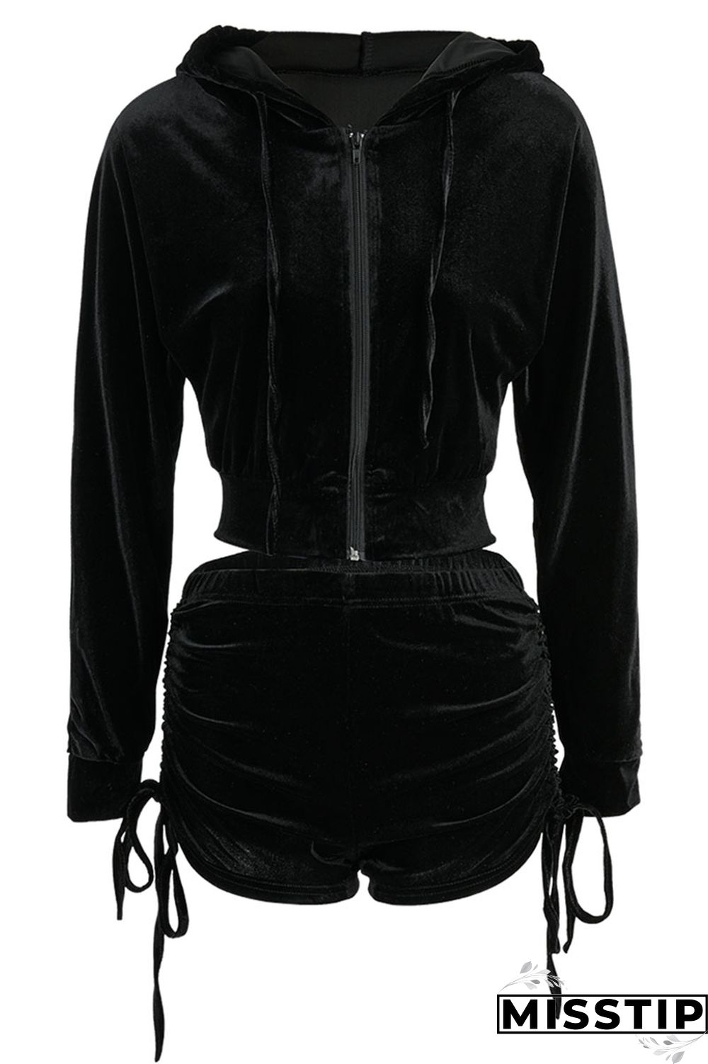 Blue Street Patchwork Solid Draped asymmetrical crop top Straight Long Sleeve Two Pieces