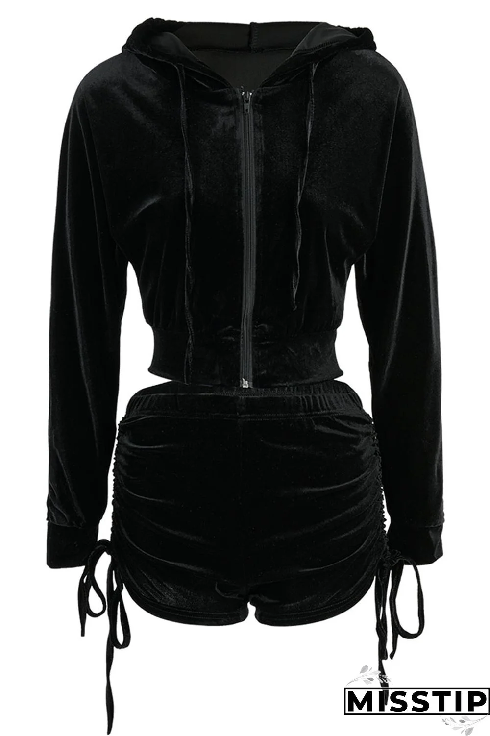 Blue Street Patchwork Solid Draped asymmetrical crop top Straight Long Sleeve Two Pieces