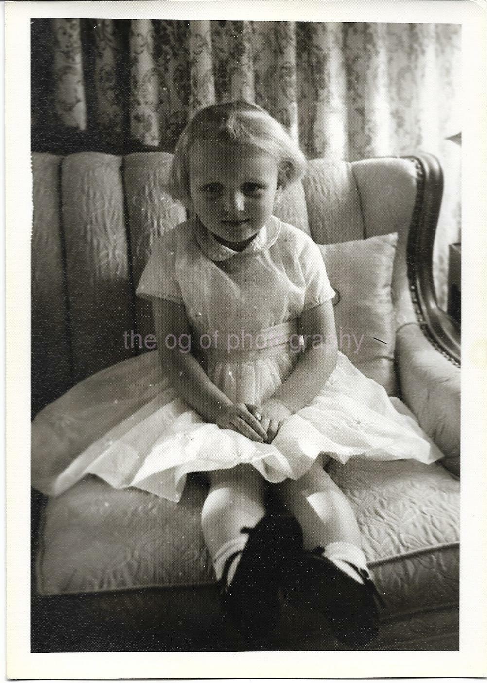 YOUNG GIRL IN A LITTLE WHITE DRESS 5x7 FOUND Photo Poster painting bw Original Portrait 011 2 Q