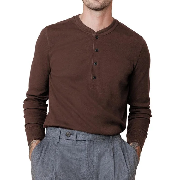 Men's Casual Henley Collar Striped Slim Fit Long Sleeve T-Shirt