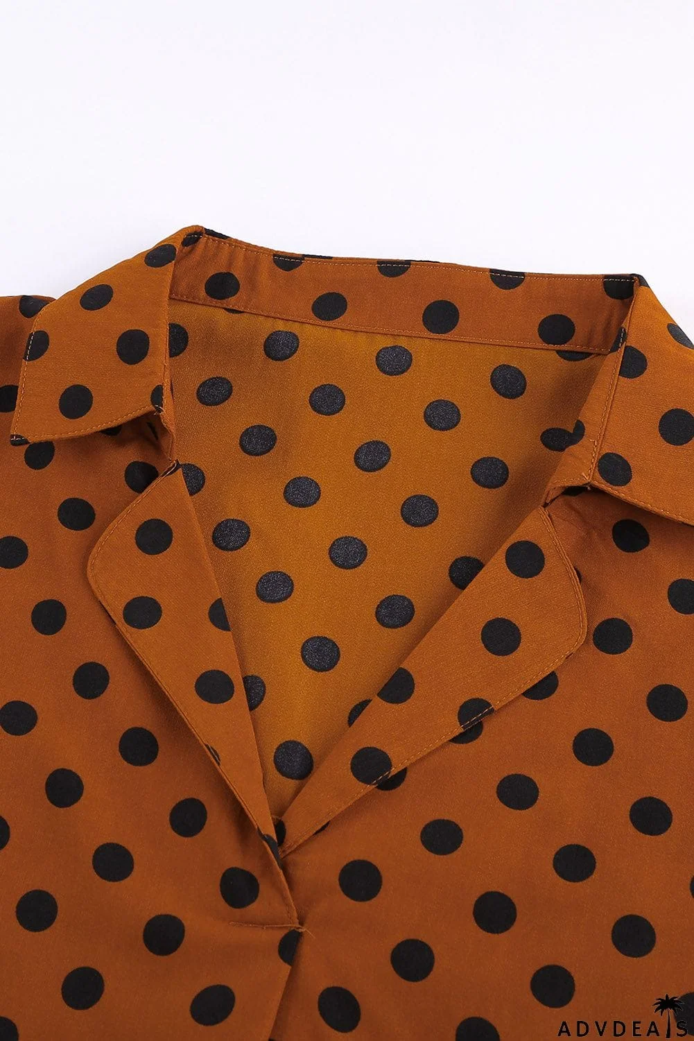 Dotted Print V Neck Drape Front Blouse