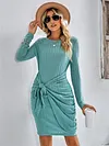 Fashion Round Neck Long Sleeve Solid Color Dress