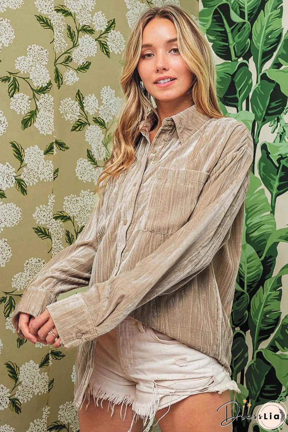 Golden Fleece Loose Fit Chest Pockets Buttoned Velvet Shirt