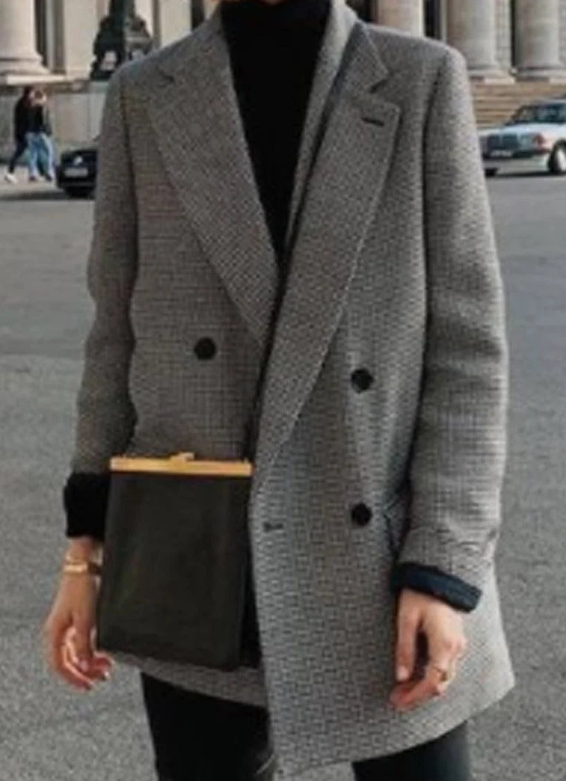 Double-breasted Double-pocket Tartan Wool Coat | EGEMISS