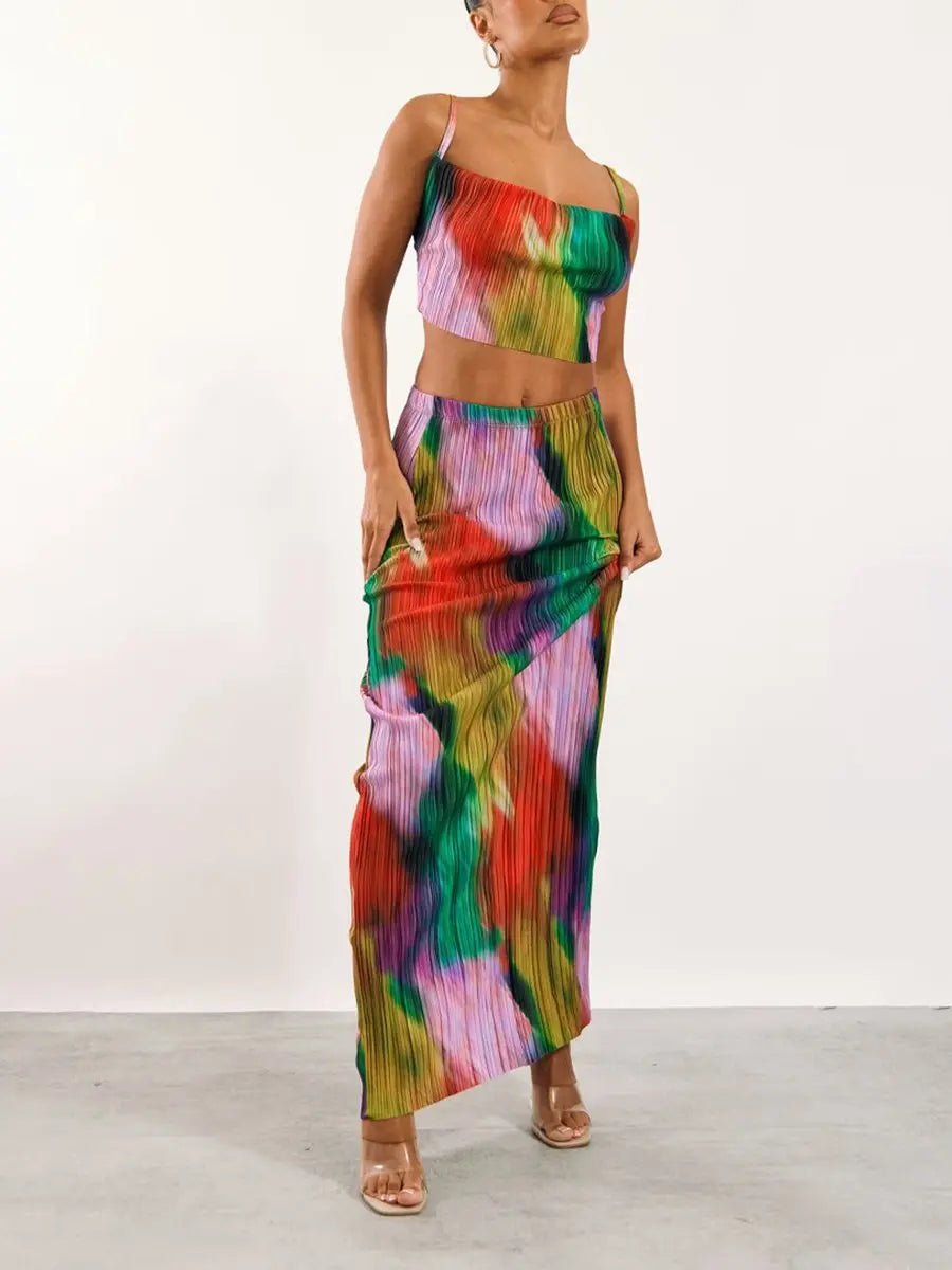 Cami Sleeveless Halo Staining Skirt Sets