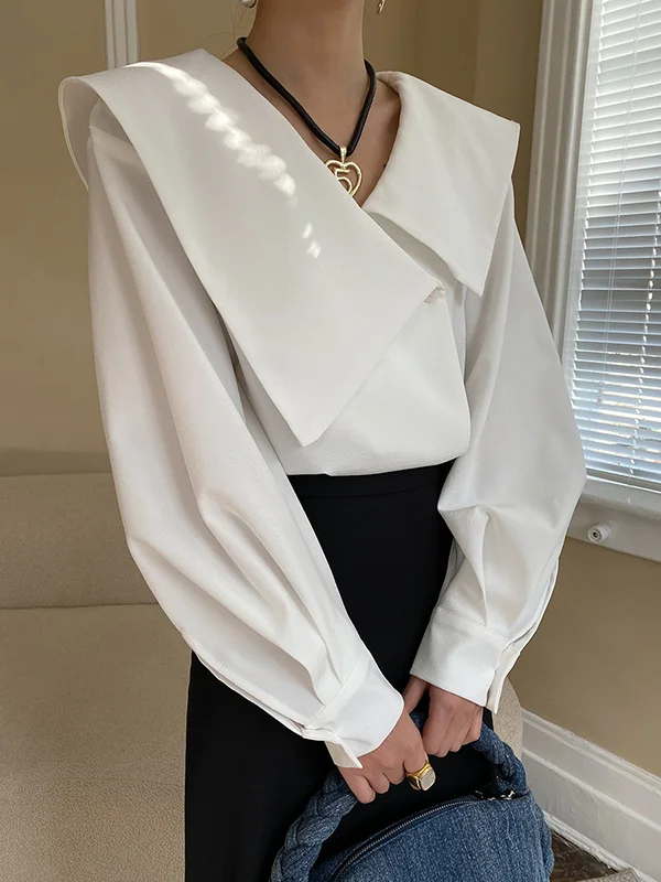 Urban Loose Long Sleeves Solid Color V-Neck Blouses&Shirts Tops