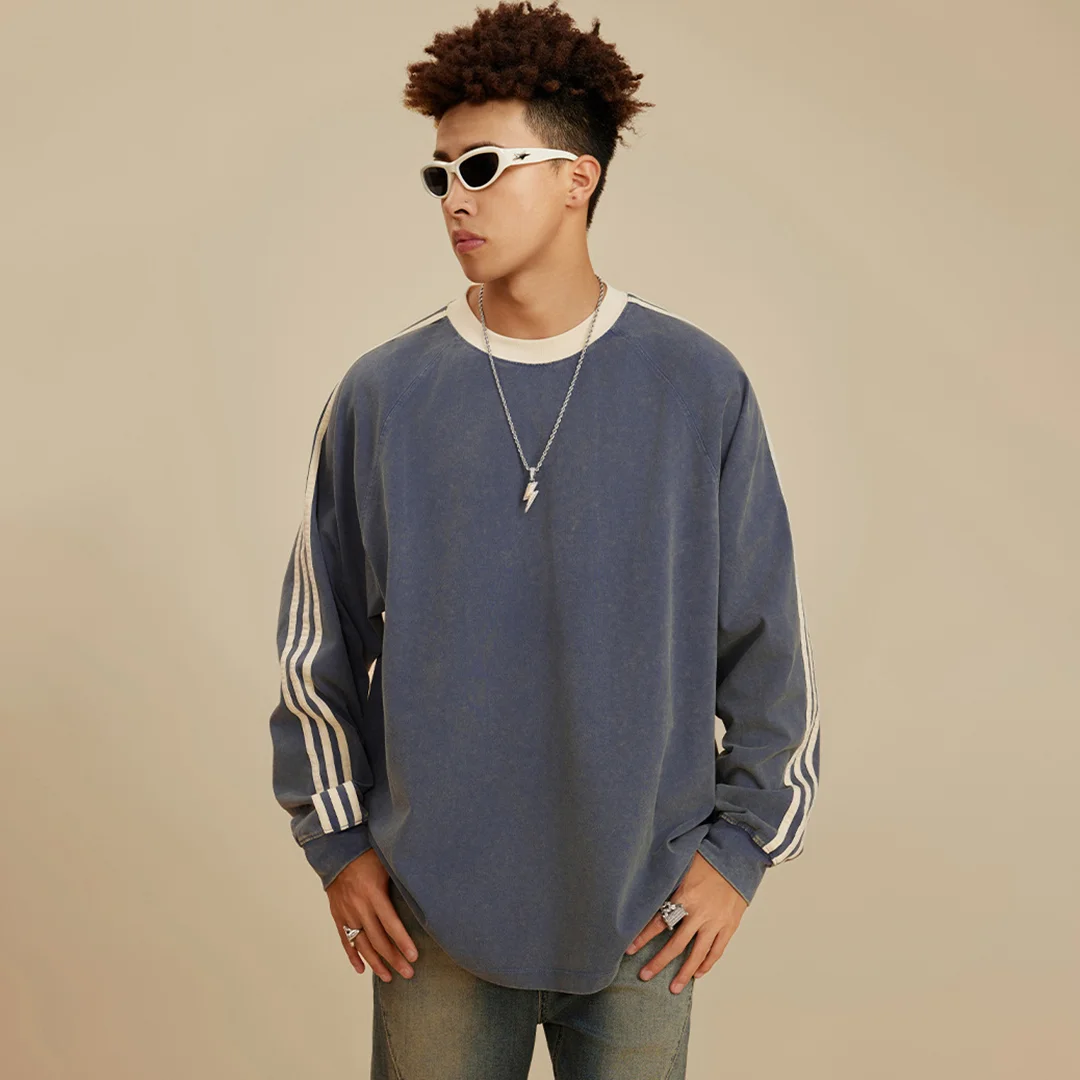 Crewneck Striped long-sleeved pullover sweatshirt