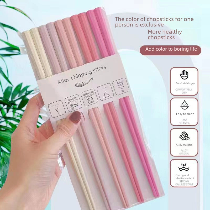 Alloy Chopsticks Macaron Hexagonal Small Fresh Morandi Chopsticks One Person One Chopsticks Household New Tableware Chopsticks