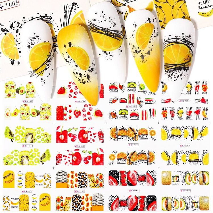 12 Pcs Of Summer Style Fruit Pattern Nail Water Decals Color Wave Line Nail Stickers Nail Art Decorations For Sliders Manicures