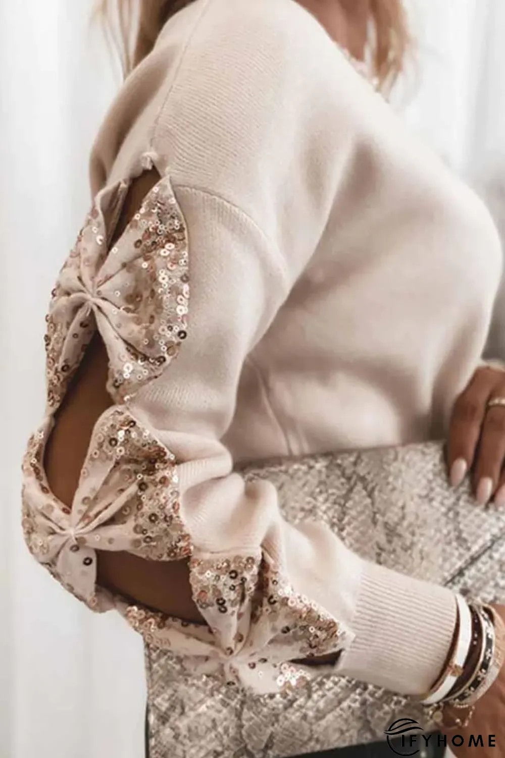 Fashion sequin stitching knit Tops(3 Colors) | IFYHOME