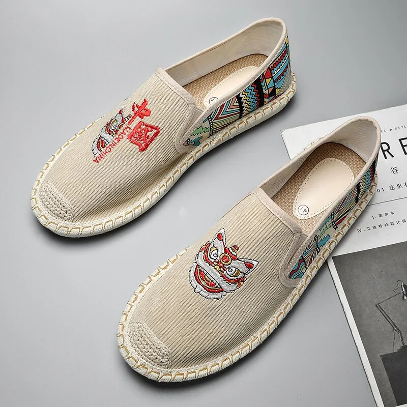 Qengg Mens Chinese Style Embroidery Shoes Men Flats Loafers Colorful Designer Men Slip On Shoes Embroidered Man Espadrilles