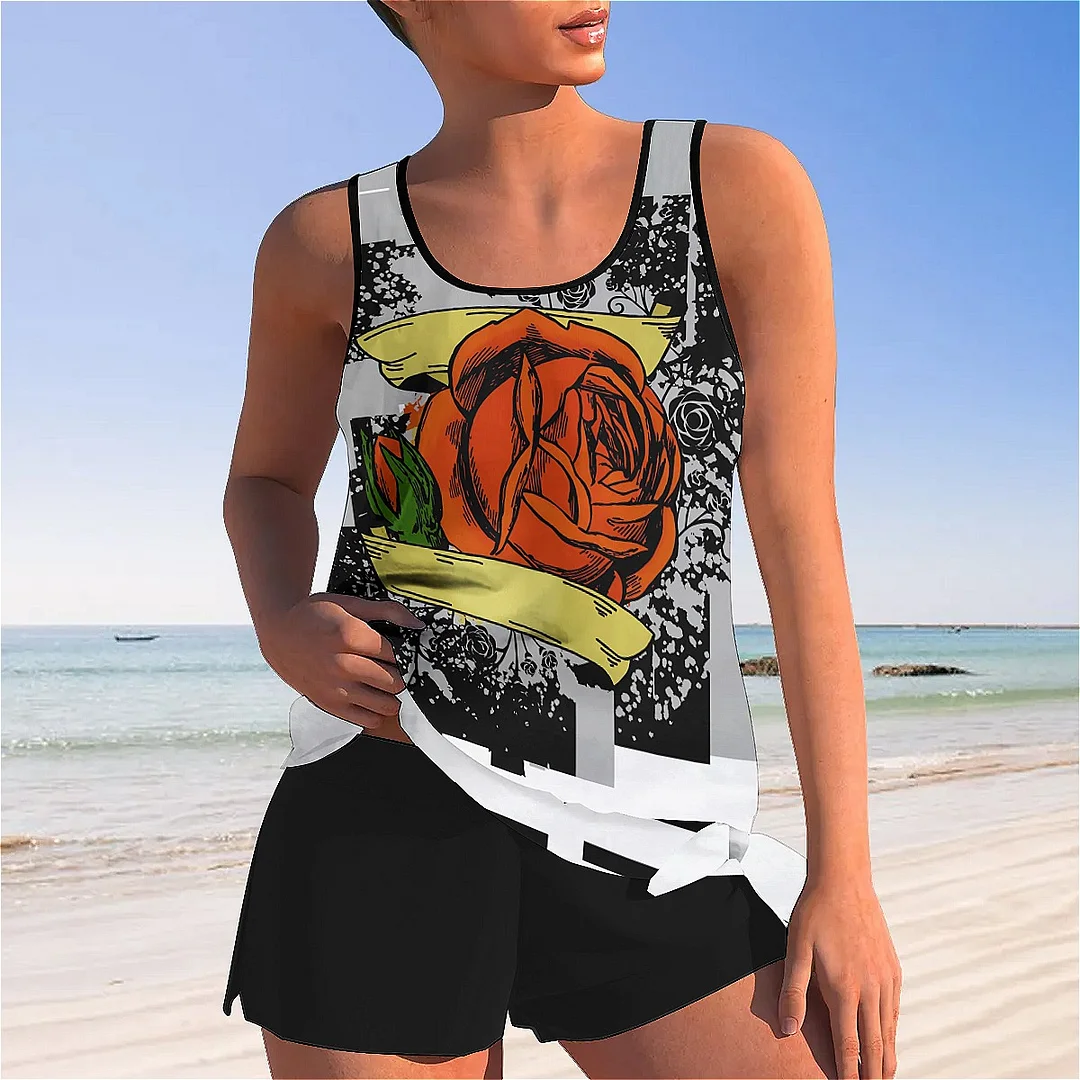 Bowknot Heart,Love,Valentine's Day Mid Waisted Tankini Set - Plus Size Available
