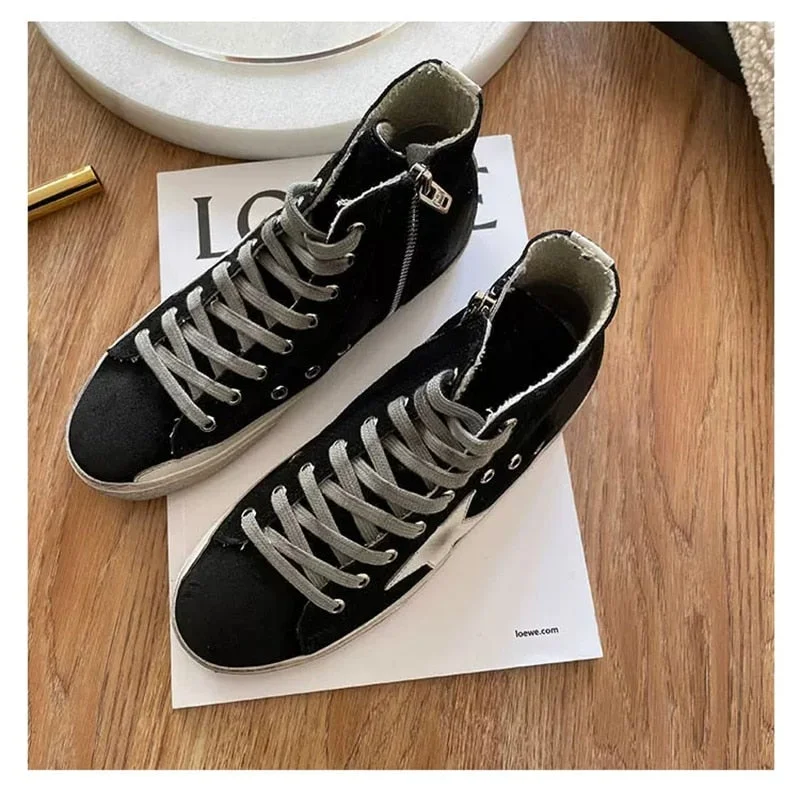 New Korean style distressed dirty shoes high-top navy blue inner increased leather lace-up sneakers men's shoes women's shoes