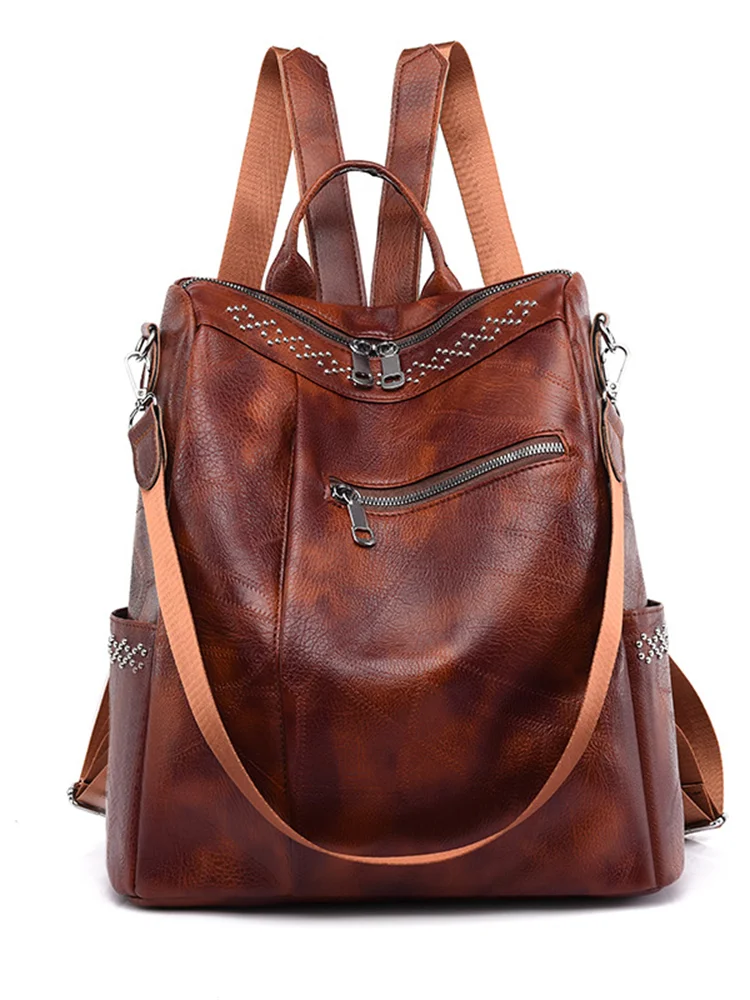 Vintage Studded Utility Shoulder Bag Backpack