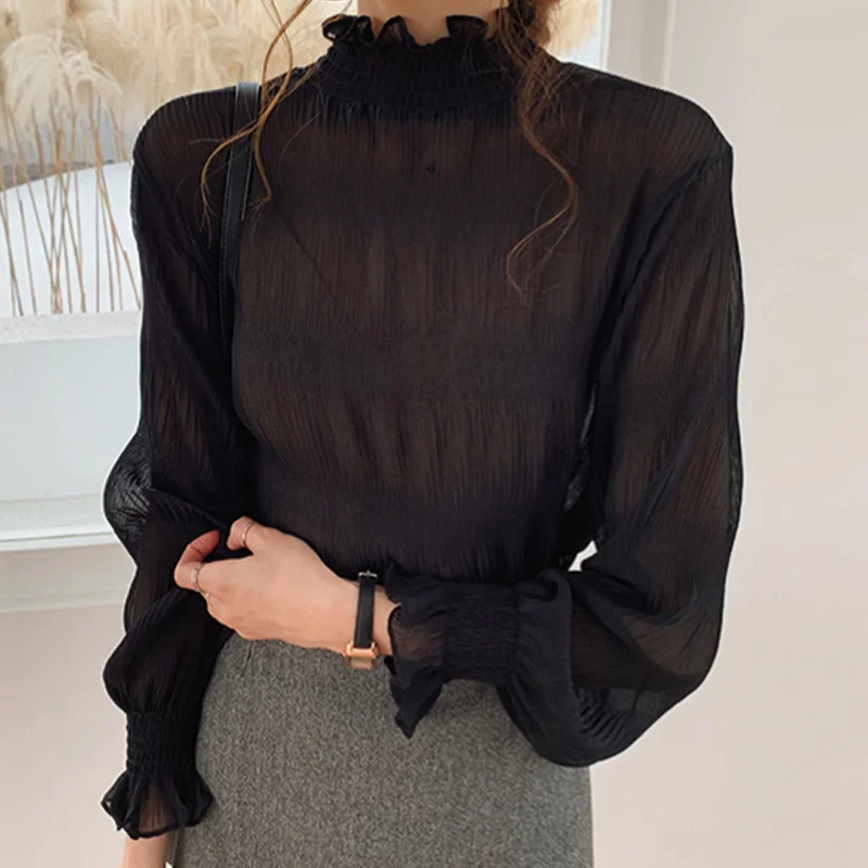 Blusas Mujer De Moda 2023 Spring Women Ruffled Chiffon Blouse Shirt Long Sleeve Blouse Women Blouses Femme Women Tops B439