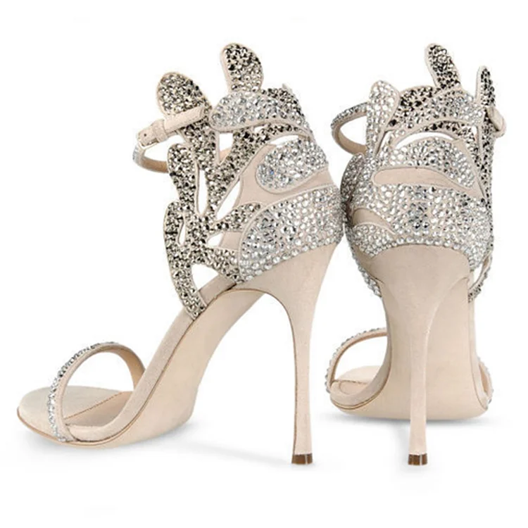 Champagne Wedding Shoes Rhinestone Stiletto Heels Bridal Sandals Shoes  Woman