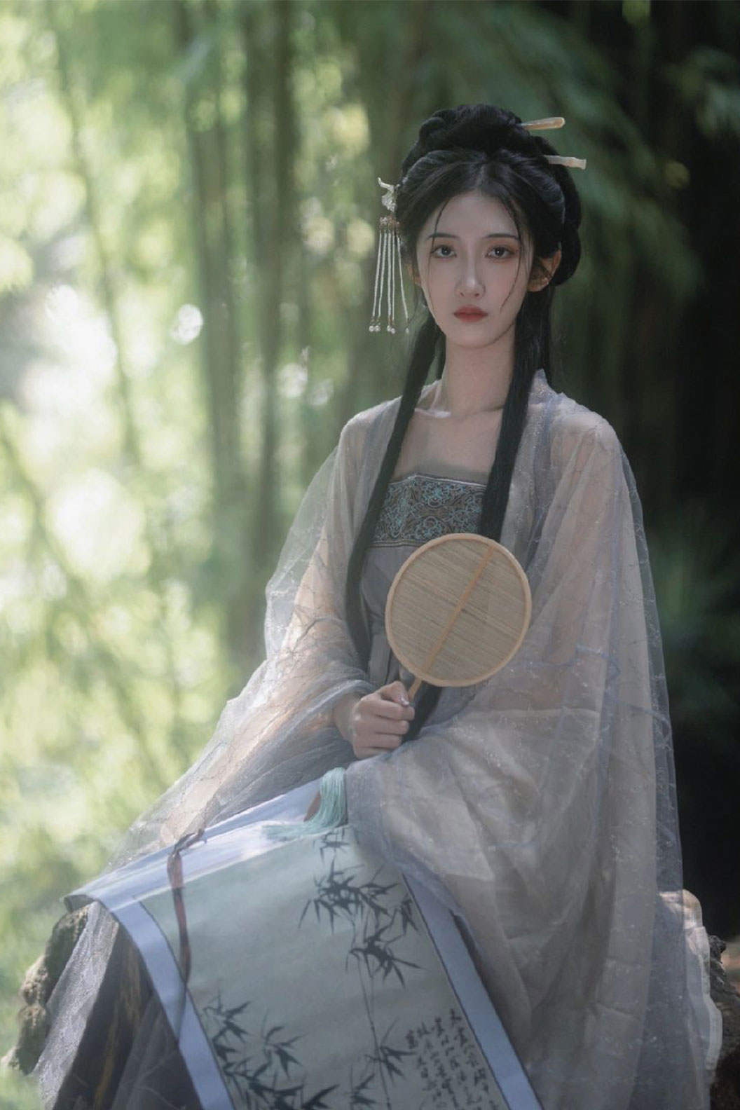 Tang Dynasty Purple Hanfu Dress Hezi Skirt and Wide Sleeve Shirt - wuxiao 雾绡 Stupa Stones