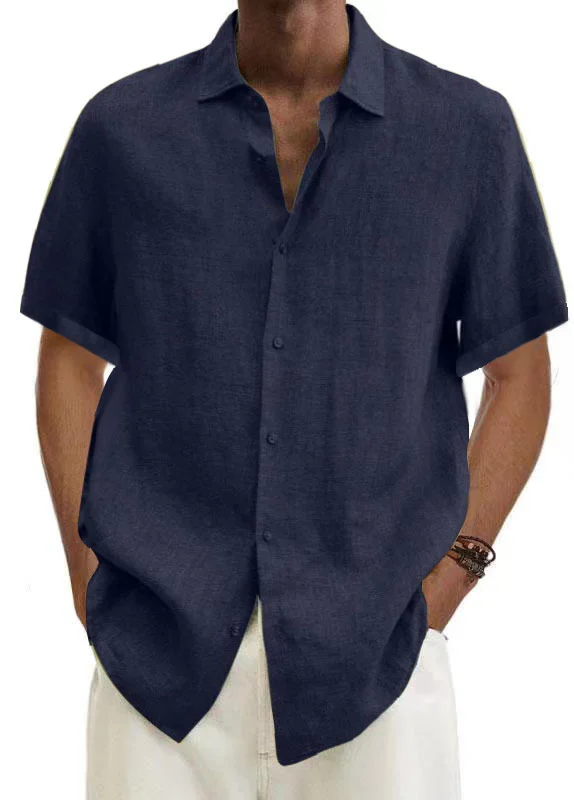 Men's Casual Short Sleeve Cotton Linen Shirt-inspireuse