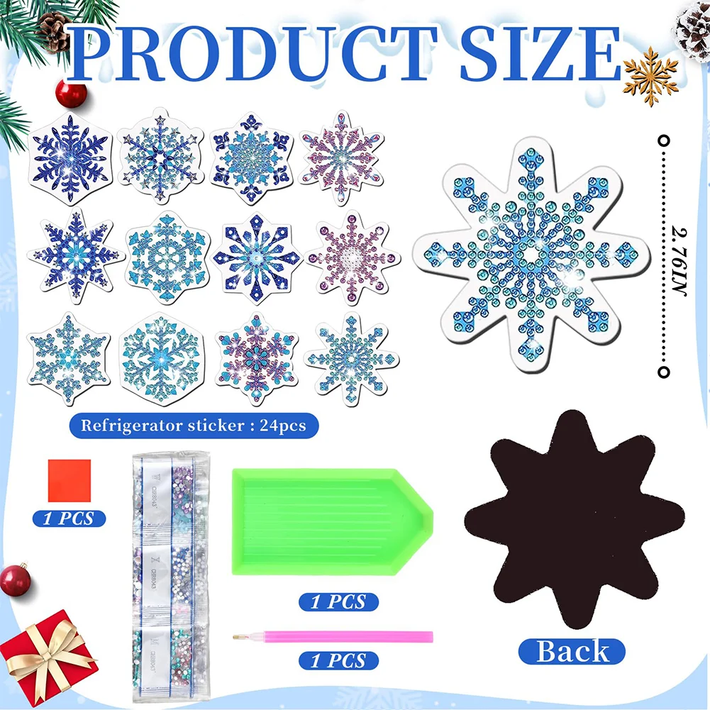 12pcs DIY Snowflake Diamond Painting Magnets Refrigerator for Adult Kid Fridge Car