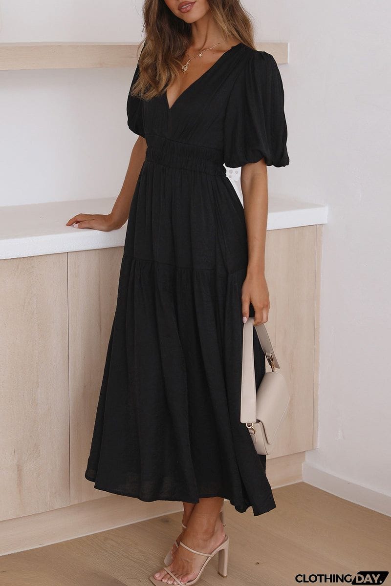 Elegant Solid V Neck A Line Dresses