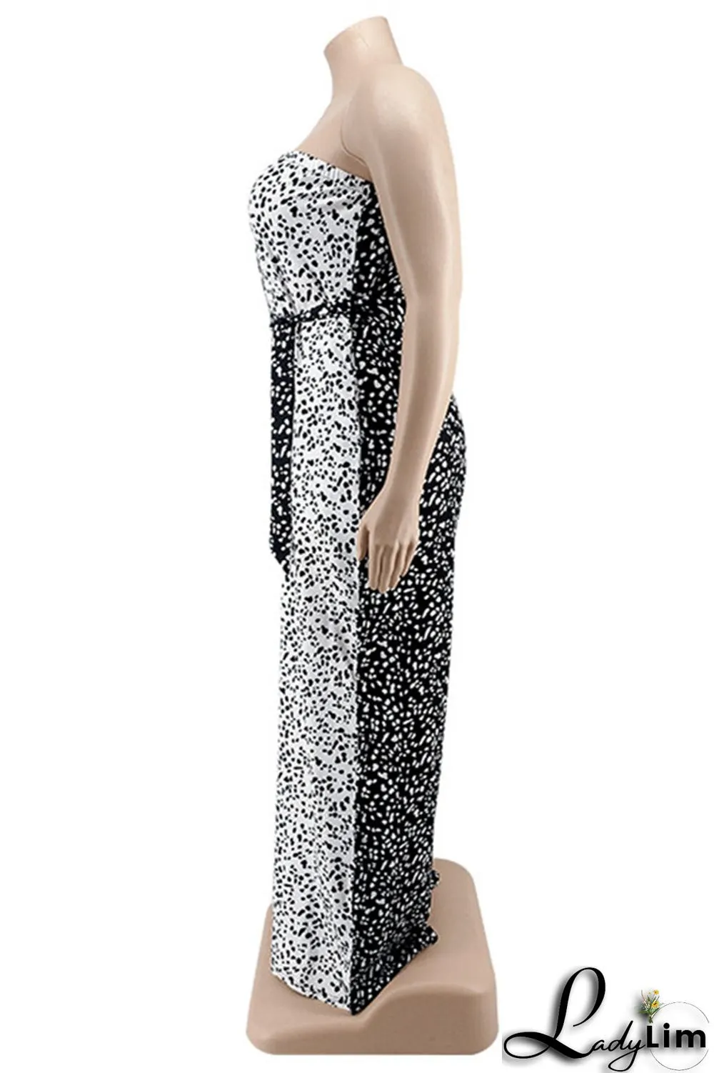 Purple Fashion Casual Print Split Joint Backless With Belt Strapless Plus Size Jumpsuits