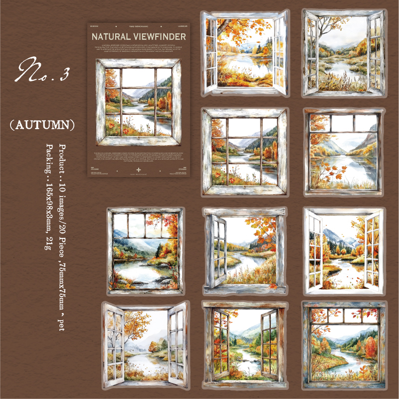 PET Sticker - Natural Viewfinder Series Vintage Window Plant Landscape 