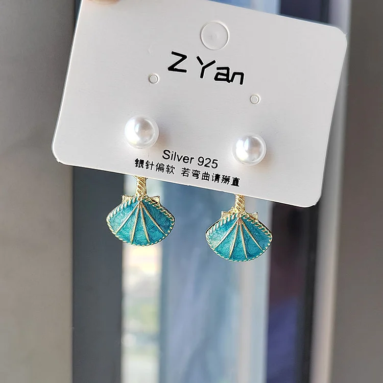 Blue enamel leaf earrings