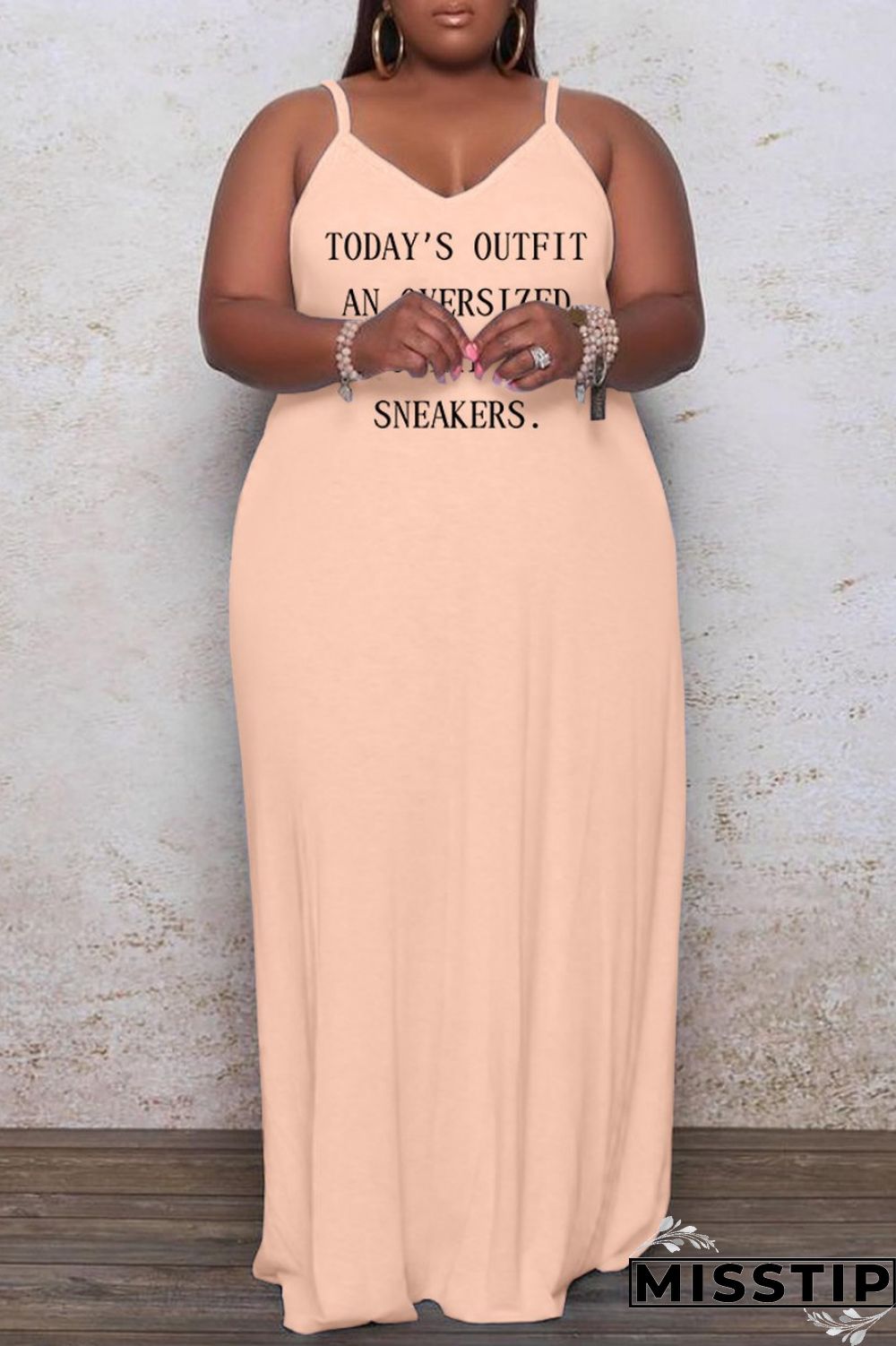 Brown Sexy Casual Letter Print Solid Backless Spaghetti Strap Long Dress Plus Size Dresses