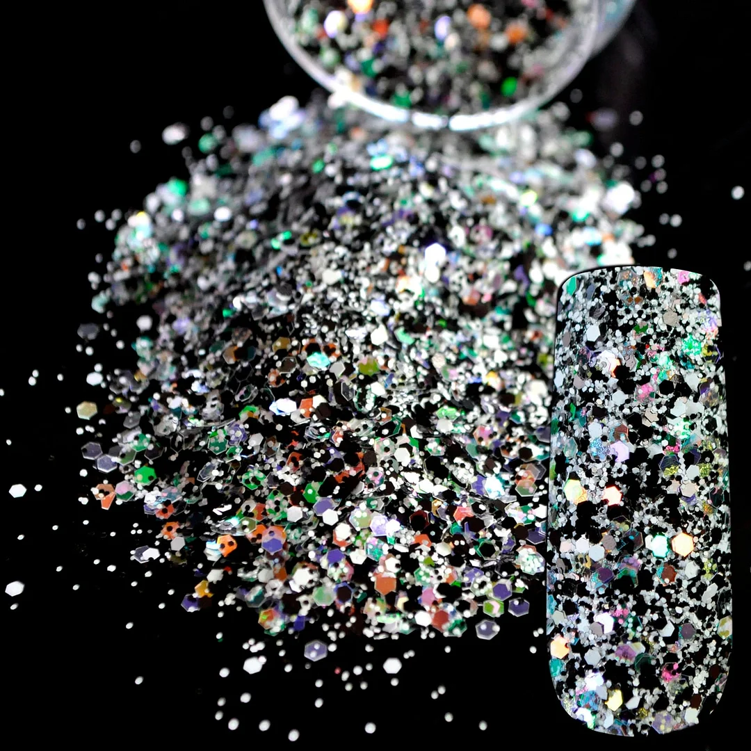 Snow White Glitter Nail Art Tool DIY Glitter Mix Manicure 3D Powder Small Pentagon Sequins Nail Supplies Decoration 270-Nail Inspo
