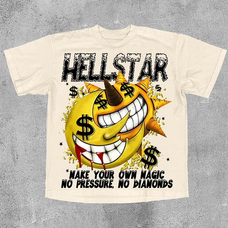 Men's Hellstar Fun Cartoon Money Graphics 100% Cotton Casual T-Shirt