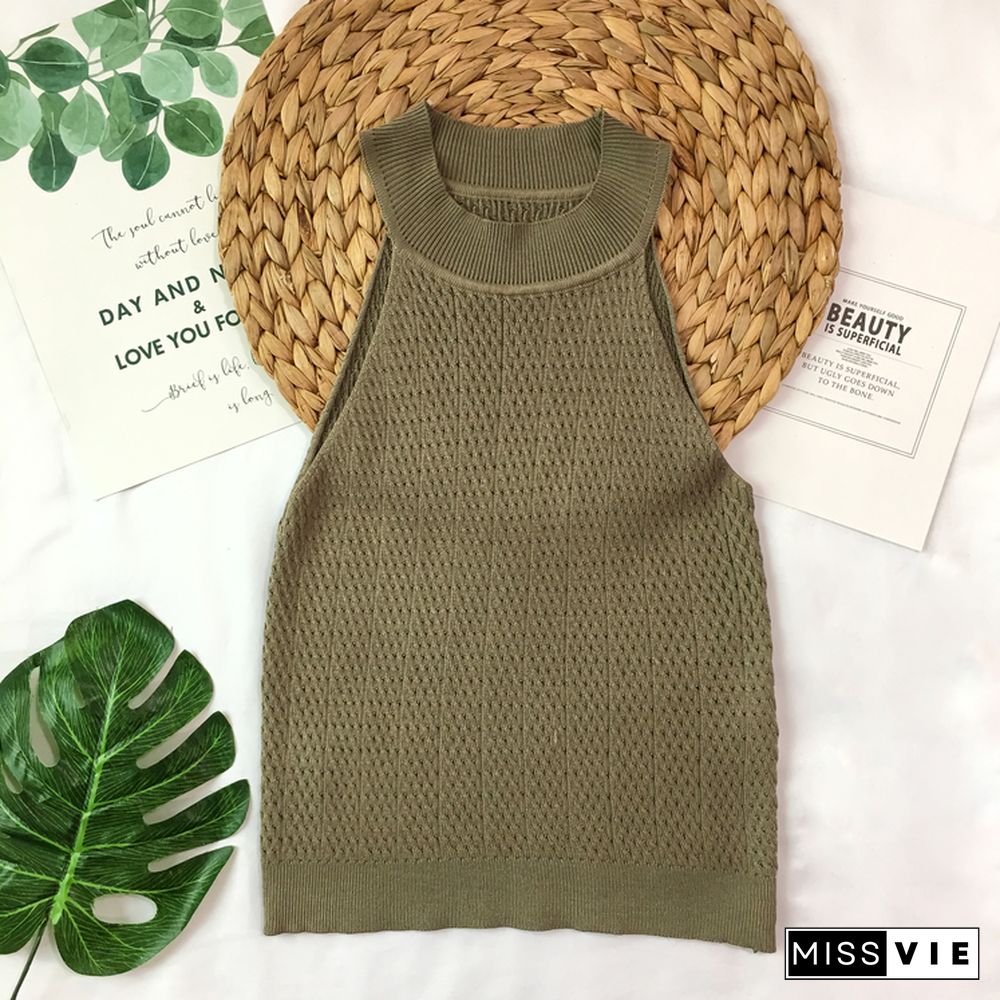 Knit Camis Top Women Knitting Off Shoulder Tank Crop Tops Girls Knitted Camisole Sleeveless Short Tee Shirts For Woman