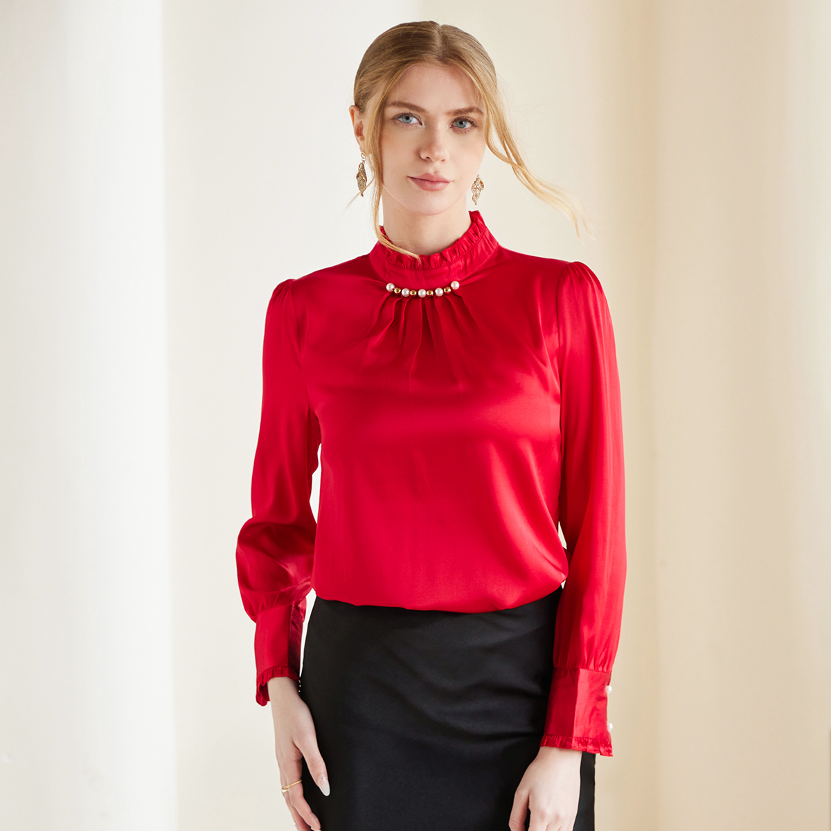 Silk Blouse Lace Collar Fashion Long Sleeves Pullover REAL SILK LIFE