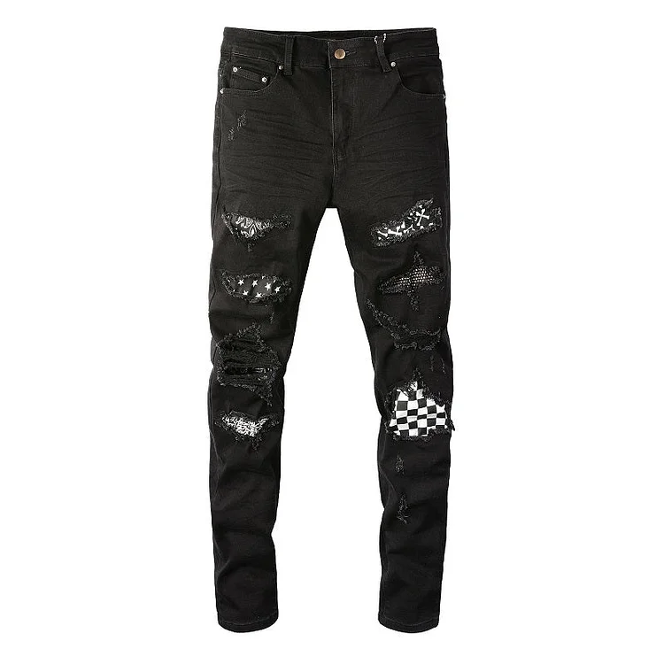 Amiri Jeans Casual Hip Hop Wash Splash-Ink Painted Slim Jeans Casual Fashionable 8538