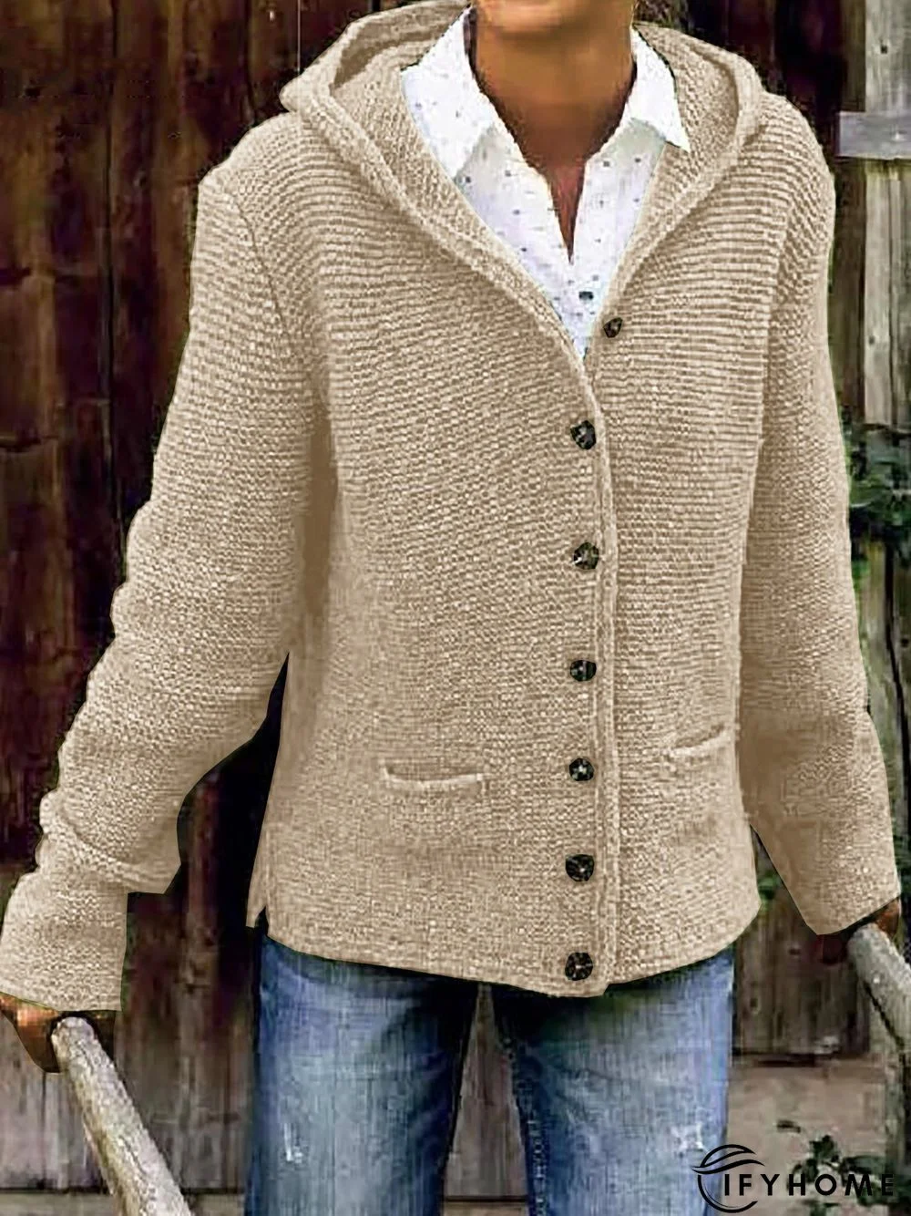 Women Coats Hooded Long Sleeve Knitted Cardigan Sweater coat | IFYHOME