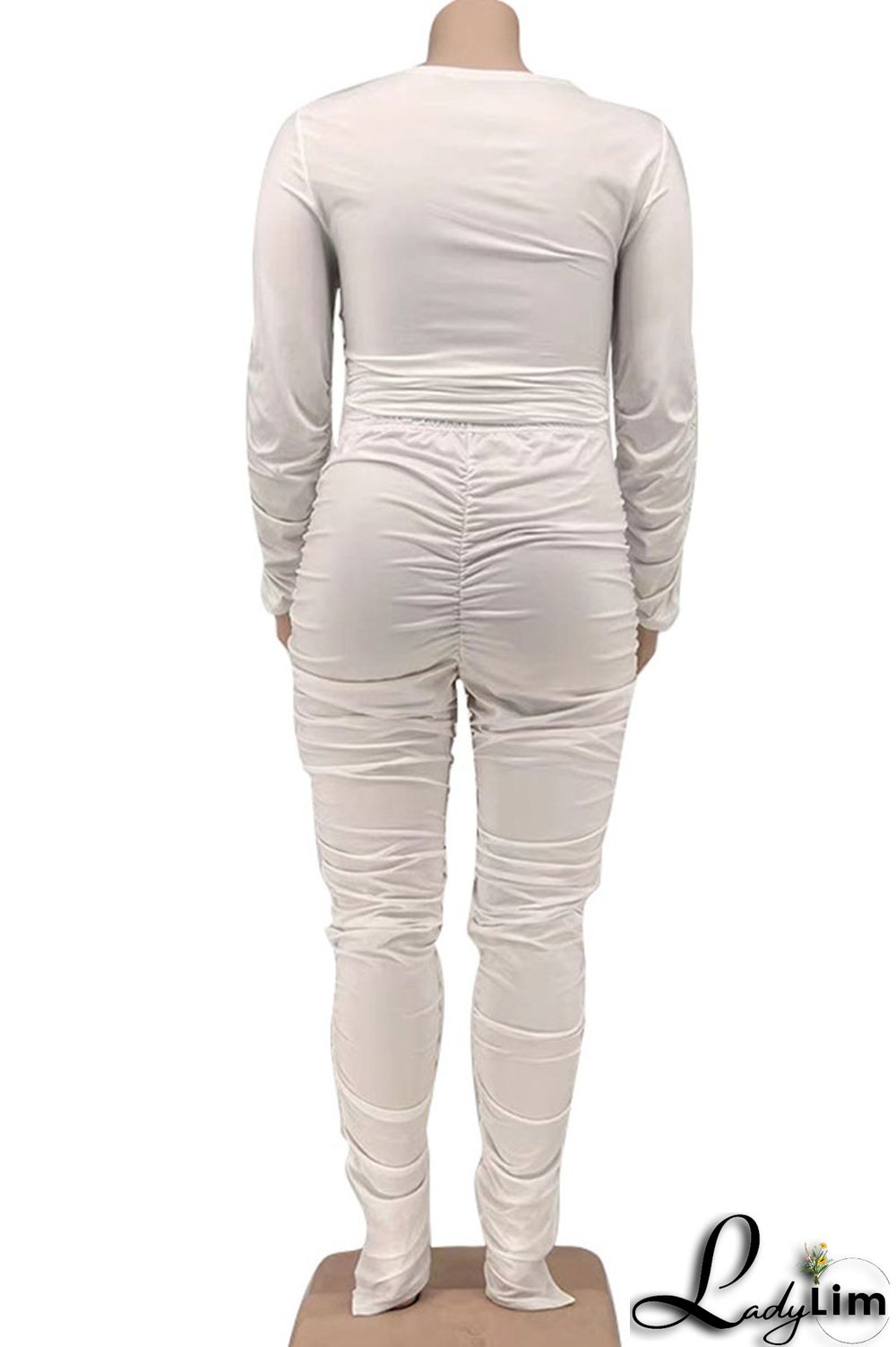 Rose Red Sexy Solid Bandage Patchwork Fold V Neck Plus Size Two Pieces