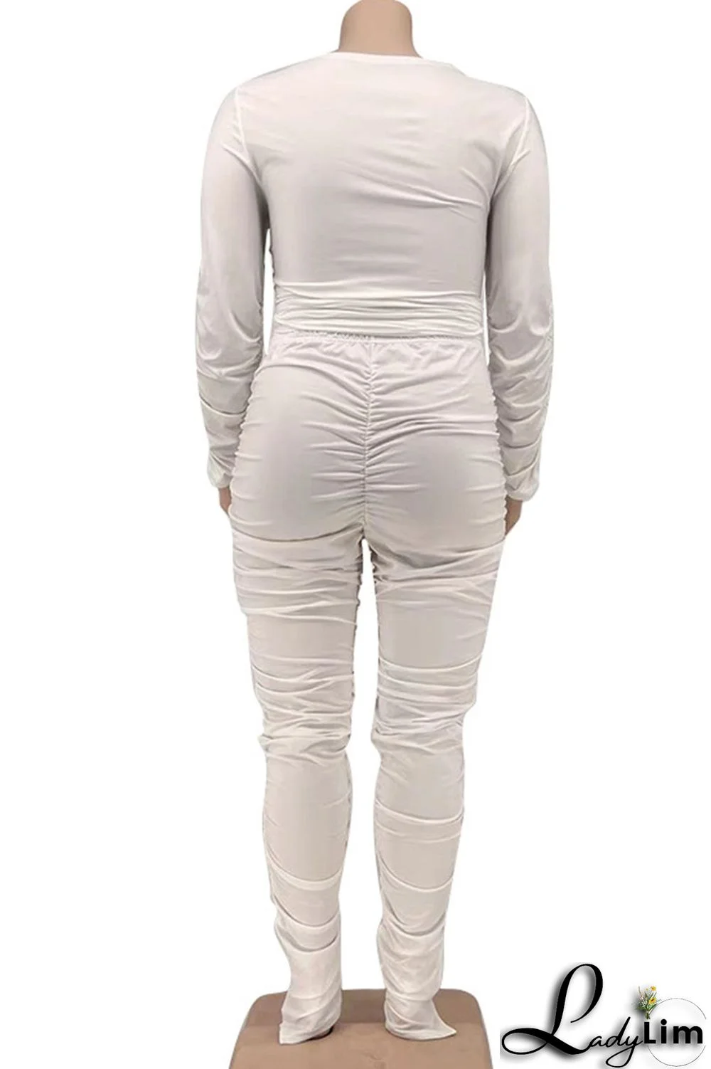 Rose Red Sexy Solid Bandage Patchwork Fold V Neck Plus Size Two Pieces