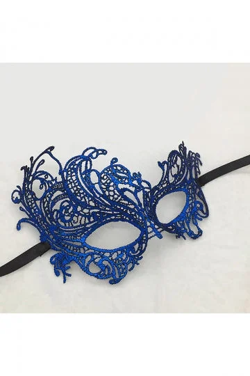 Phoenix Lace Half Face Eyes Mask For Halloween Masquerade Party Blue-elleschic