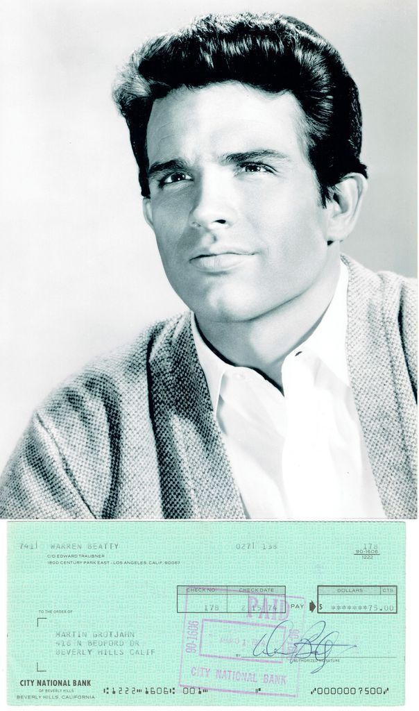 Warren Beatty Signed Authentic Autographed Check w/ Photo Poster painting PSA/DNA #P57277