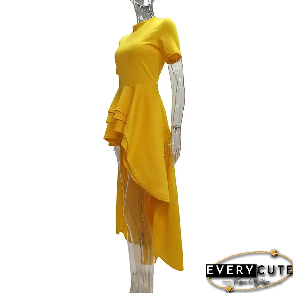 Yellow Ruffles Hem Short Front Evening Dress