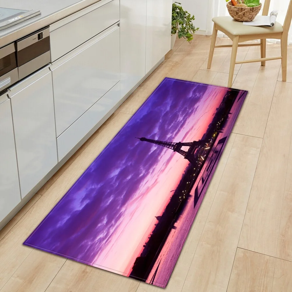Kitchen Carpet Home Entrance Doormat Bedroom Bedside Eiffel Tower Pattern Decor Floor Rug Hallway Balcony Bathroom Anti-Slip Mat