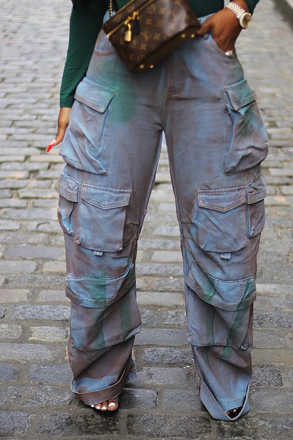 Patchwork Multi Pocket Cool Gradient Jeans