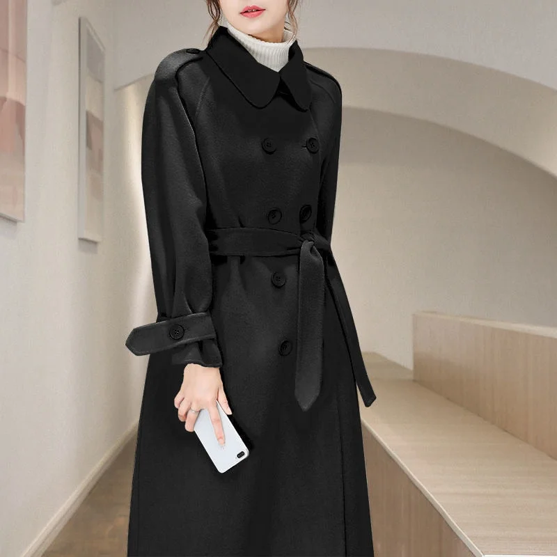 Woolen Coat Medium And Long Woolen Coat 2021 Autumn And Winter New Hepburn Knee Straight Tube High-end Women's Clothing