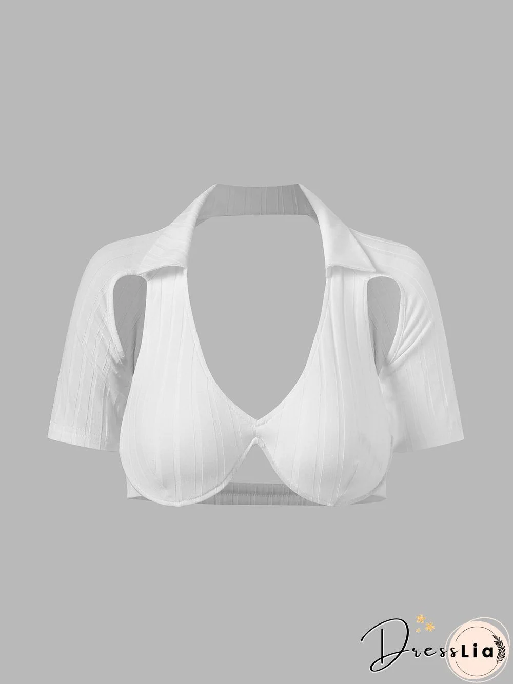 Solid Open Back Deep V-neck Short Sleeve Sexy Crop Top